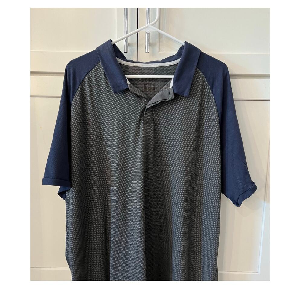 NIKE Dri-FIT Golf Polo Shirt Mens Short Sleeve Top Sz XXL Navy Blue Gray Raglan